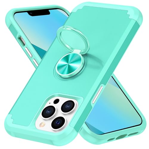 Handyhülle Kompatibel mit dem iPhone 13 Pro Max, zweilagige, stoßfeste Schutzhülle, Ringhalter-Kickstand-Autohalterung in Militärqualität, robuste Schutzhülle aus PC-Stoßfänger Handyrückseite(Mint gre Handyhülle Kompatibel mit dem iPhone 13 Pro Max, zweilagige, stoßfeste Schutzhülle, Ringhalter-Kickstand-Autohalterung in Militärqualität, robuste Schutzhülle aus PC-Stoßfänger Handyrückseite(Mint gre von ORGCIUFB