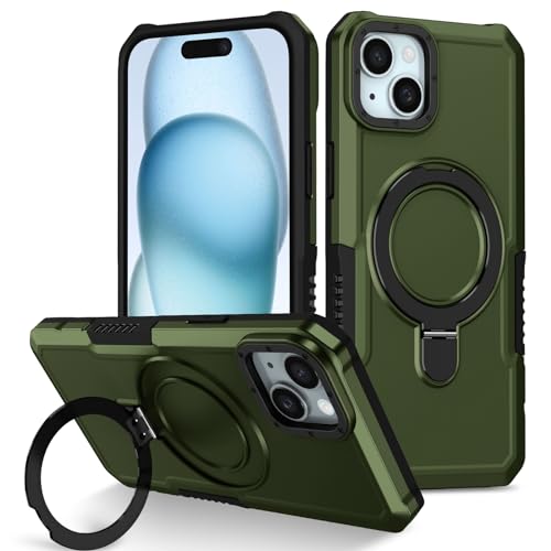 Handyhülle Kompatibel mit iPhone 15 Plus, schlanke, minimalistische Hülle, Metallring-Ständer, stoßfeste, robuste PC-Schutzhülle [militärischer Fallschutz], kompatibel mit 15 Plus Handyrückseite(Dark von ORGCIUFB