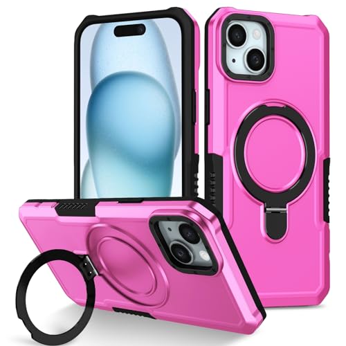 Handyhülle Kompatibel mit iPhone 15 Plus, schlanke, minimalistische Hülle, Metallring-Ständer, stoßfeste, robuste PC-Schutzhülle [militärischer Fallschutz], kompatibel mit 15 Plus Handyrückseite(Pink) von ORGCIUFB