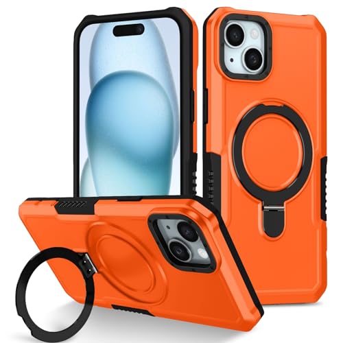 Handyhülle Kompatibel mit iPhone 15 Plus, schlanke, minimalistische Hülle, Metallring-Ständer, stoßfeste, robuste PC-Schutzhülle [militärischer Fallschutz], kompatibel mit 15 Plus Handyrückseite(Orang von ORGCIUFB