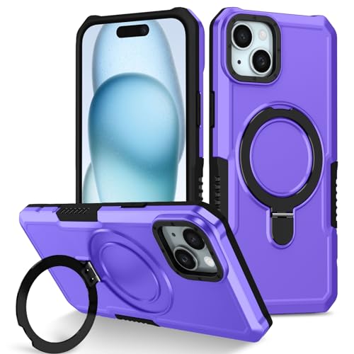 Handyhülle Kompatibel mit iPhone 15 Plus, schlanke, minimalistische Hülle, Metallring-Ständer, stoßfeste, robuste PC-Schutzhülle [militärischer Fallschutz], kompatibel mit 15 Plus Handyrückseite(Purpl von ORGCIUFB