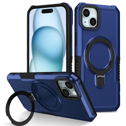 Handyhülle Kompatibel mit iPhone 15 Plus, schlanke, minimalistische Hülle, Metallring-Ständer, stoßfeste, robuste PC-Schutzhülle [militärischer Fallschutz], kompatibel mit 15 Plus Handyrückseite(Navy von ORGCIUFB