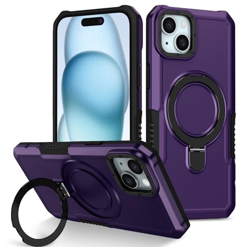 Handyhülle Kompatibel mit iPhone 15 Plus, schlanke, minimalistische Hülle, Metallring-Ständer, stoßfeste, robuste PC-Schutzhülle [militärischer Fallschutz], kompatibel mit 15 Plus Handyrückseite(Dark von ORGCIUFB