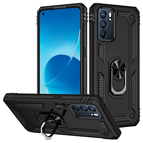 ORGCIUFB Handyhülle Compatible with Oppo Reno 6 5G Case Mobiltelefon mit Magnetringhalter Case, Heavy Duty Shock Proof Protection Compatible with Oppo Reno6 (5G) Handyrückseite(Black) von ORGCIUFB