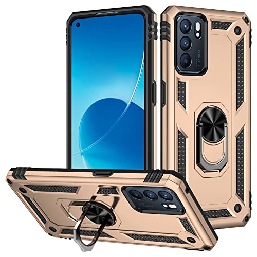 ORGCIUFB Handyhülle Compatible with Oppo Reno 6 5G Case Mobiltelefon mit Magnetringhalter Case, Heavy Duty Shock Proof Protection Compatible with Oppo Reno6 (5G) Handyrückseite(Gold) von ORGCIUFB