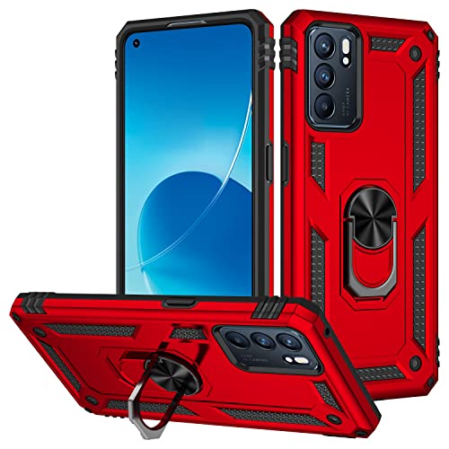 ORGCIUFB Handyhülle Compatible with Oppo Reno 6 5G Case Mobiltelefon mit Magnetringhalter Case, Heavy Duty Shock Proof Protection Compatible with Oppo Reno6 (5G) Handyrückseite(Red) von ORGCIUFB