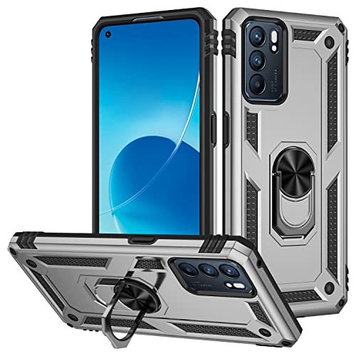 ORGCIUFB Handyhülle Compatible with Oppo Reno 6 5G Case Mobiltelefon mit Magnetringhalter Case, Heavy Duty Shock Proof Protection Compatible with Oppo Reno6 (5G) Handyrückseite(Silver) von ORGCIUFB