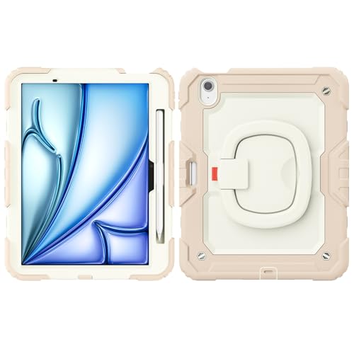 Schützende Tablet-Hülle Kompatibel mit iPad Air 11 Zoll M2 2024 A2902 A2903 A2904 Hülle mit Stifthalter + Displayschutzfolie, robuste Rundum-Schutzhülle mit drehbarem Griff, Silikonhülle Robuster Schu von ORGCIUFB