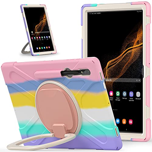 Schützende Tablet-Hülle Stoßfeste Hochleistung TPU. Fall Compatible with Samsung Galaxy Tab S8 Ultra 14.6" (SM-X900 / X906), Screen Protector + rotierender Kickstand-Griff-Schultergurt, Schutzabdecku von ORGCIUFB