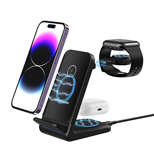 ORIA 3 in 1 Wireless Charger, Drahtloses Handy Ladestation, Kompatibel mit iOS & Android, Pads, Pods von ORIA