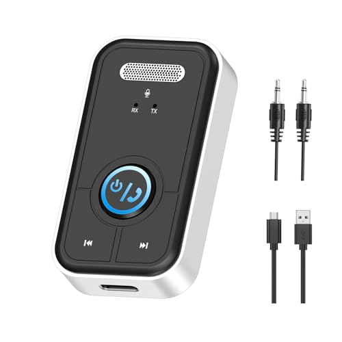 ORIA Auto Aux Bluetooth Adapter, BT 5.3 Drahtloser KFZ Empfänger, 2 in 1 Mini Musik Receiver, USB Type-C Aufladung, Dual Verbindung Audioempfänger, für Stereoanlage, Kopfhörer, Lautsprecher, Laptop von ORIA