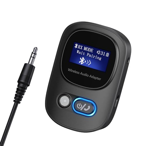 ORIA Bluetooth 5.3 Adapter Auto, 3 in 1 Bluetooth Audio Empfänger, Drahtloser Audio Adapter mit LED-Anzeige, Freisprechfunktion, Typ-C, für Auto, Stereoanlage, Lautsprecher, Kopfhörer - Schwarz von ORIA
