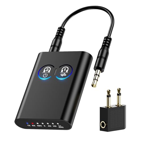 ORIA Bluetooth Adapter Klinke, 2 in 1 Bluetooth 5.2 Transmitter Empfänger, BT Audio Adapter für Zwei Kopfhörer Verbinden, AptX Adaptive, Kompatibel mit Flugzeuge, Heimstereo, Stereoanlage von ORIA