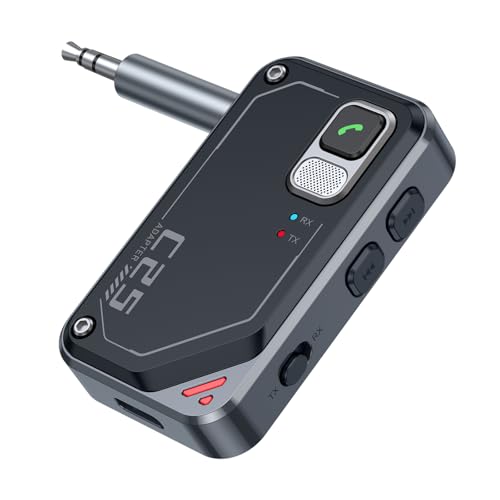 ORIA Bluetooth Adapter Auto, 2 in 1 Bluetooth 5.3 Empfänger mit Freisprechen, Lange Ausdauer, Drahtloser Bluetooth Audio Adapter für Fernseher, Computer, Autoradio von ORIA