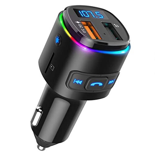 ORIA Bluetooth FM Transmitter, Auto Radio Adapter, mit Siri Assistent & QC 3.0 USB-Anschluss, Auto Bluetooth Musik Adapter, Freisprecheinrichtung Car Kit, Unterstützt USB/TF Karte - Pistole schwarz von ORIA