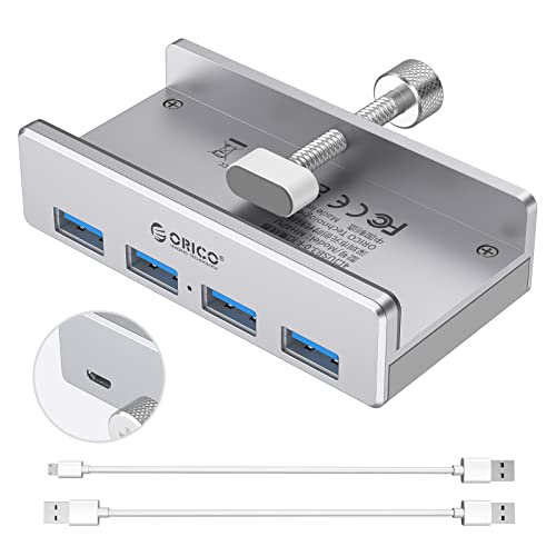 4-Port USB 3.0 Hub, ORICO Typ C zu USB 3.0 Adapter Mit Extra Netzteilanschluss Port, Aluminium USB Hub für Desktop-Computer, MacBook, MacBook Air/Pro/Mini (Datenkabel A to A 1,5M+ C to A 1,5M) von ORICO