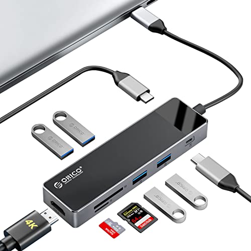 Docking Station, ORICO 9 in 1 USB Hub 3.0, typ C Adapter mit PD 100 W, HDMI 4K bei 30 Hz, USB A3.0×3, USB C3.0×1, USB A2.0×1, SD/TF × 1, USB verteiler kompatibel für Dell/Surface/HP/Lenovo-Laptops von ORICO