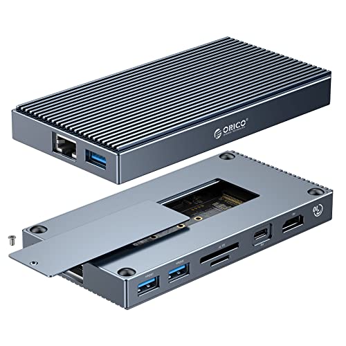 Docking Station USB C mit M.2 NVMe SSD Gehäuse, ORICO 9-in-1 USB-C Hub Adapter mit 100W PD, 3 * 10Gbps USB3.1 USB-A, USB3.1 Type-C, HDMI 4K 30Hz, TF/SD, Ethernet RJ45, 3.5mm Audio/Mic- CDH-9N von ORICO