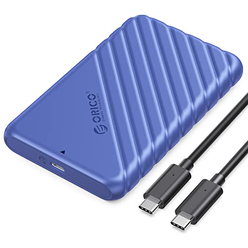 Festplattengehäuse 2,5 Zoll, ORICO 6Gbps USB C 3.1 Gen 1 Festplatten Gehäuse für 9.5mm 7mm 2.5 Zoll SATA SSD HDD, UASP TRIM unterstützt, mit USB 3.1 Kabel, Werkzeugloses Externe SSD Gehäuse( Blau) von ORICO