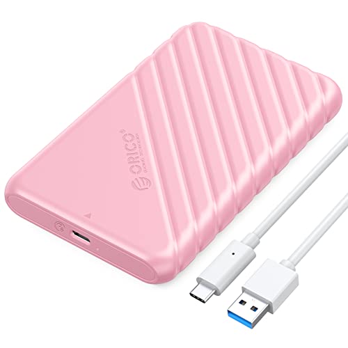Festplattengehäuse 2,5 Zoll, ORICO 6Gbps USB C 3.1 Gen 1 Festplatten Gehäuse für 9.5mm 7mm 2.5 Zoll SATA SSD HDD, UASP Trim unterstützt, mit USB 3.0 Kabel, Werkzeugloses Externe SSD Gehäuse(Rosa) von ORICO