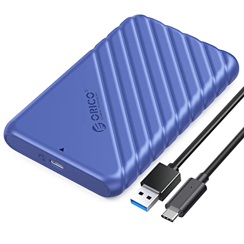 Festplattengehäuse 2,5 Zoll, ORICO 6Gbps USB C 3.1 Gen 1 Festplatten Gehäuse für 9.5mm 7mm 2.5 Zoll SATA SSD HDD, UASP Trim unterstützt, mit USB 3.1 Kabel, Werkzeugloses Externe SSD Gehäuse(Blau) von ORICO