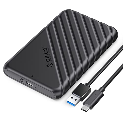 Festplattengehäuse 2,5 Zoll, ORICO 6Gbps USB C 3.1 Gen 1 Festplatten Gehäuse für 9.5mm 7mm 2.5 Zoll SATA SSD HDD, UASP Trim unterstützt, mit USB 3.1 Kabel, Werkzeugloses Externe SSD Gehäuse(Schwarz) von ORICO