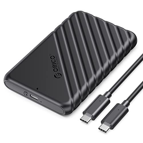 Festplattengehäuse 2,5 Zoll, ORICO 6Gbps USB C 3.1 gen 1 Festplatten Gehäuse für 9.5mm 7mm 2.5 Zoll SATA SSD HDD, UASP TRIM unterstützt, mit USB 3.1 Kabel, Werkzeugloses Externe SSD Gehäuse(Schwarz) von ORICO