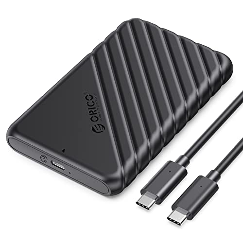 Festplattengehäuse 2,5 Zoll, ORICO 6Gbps USB C 3.1 gen 1 Festplatten Gehäuse für 9.5mm 7mm 2.5 Zoll SATA SSD HDD, UASP Trim unterstützt, mit USB 3.1 Kabel, Werkzeugloses Externe SSD Gehäuse(Schwarz) von ORICO