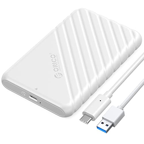 Festplattengehäuse 2,5 Zoll, ORICO 6Gbps USB C 3.2 Gen 1 Festplatten Gehäuse für 9.5mm 7mm 2.5 Zoll SATA SSD HDD, UASP Trim unterstützt, mit USB 3.1 Kabel, Werkzeugloses Externe SSD Gehäuse(Weiß) von ORICO