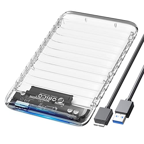 Festplattengehäuse 2,5 zoll USB 3.0, ORICO Transparent UASP Extern Gehäuse für 2.5 Zoll 7-9,5mm SATA I II III HDD/SSD, Unterstützt 6 TB, Werkzeugfreie Montage, Tragbar SSD Gehäuse mit USB Kabe(2139U3) von ORICO