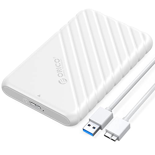 ORICO 2,5 Zoll Festplattengehäuse mit USB 3.0 Kabel Werkzeugloses Externes HDD Gehäuse für 2,5 Zoll SATA SSD und HDD in Höhe 9.5mm 7mm,UASP Trim unterstützt,Weiß (25PW1-U3) von ORICO