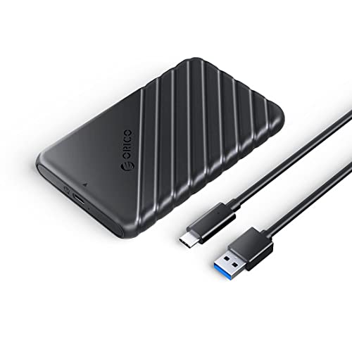ORICO 2,5 Zoll USB C Festplattengehäuse, USB 3.1 auf SATA III 6Gbps externes Festplattengehäuse für 2,5 Zoll SSD HDD, UASP konform - Schwarz von ORICO