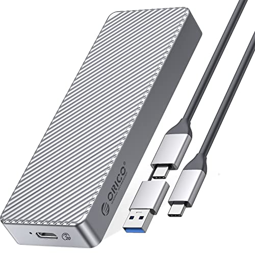ORICO 20Gbps USB C to M.2 NVMe SSD Aluminium M2 Gehäuse, USB 3.2 Gen2x2 NVMe PCIe M-Key Aluminium M2 Gehäuse Adapter, M2 Case Support UASP Trim for NVMe SSD 2230/2242/2260/2280 (Silber) von ORICO
