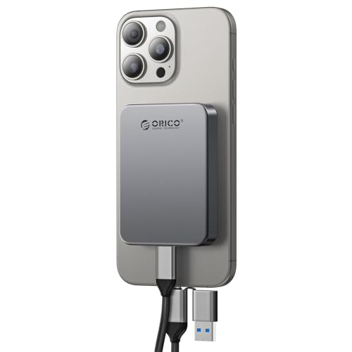ORICO 256 GB Magnetic Portable SSD, 4K 120 fps ProRes HDR Aufnahme und Speicherung, USB3.0 bis zu 460MB/s, USB C&A 2 in 1 Kabel, Externe SSD Kompatibel mit iPhone 16/15 Pro Max, Computer - K5PLUS von ORICO