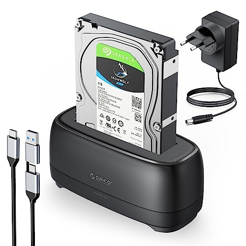 ORICO 3,5'' 2,5'' Festplattengehäuse USB 3.2 Gen1 1-Bay Festplatten Docking Station für Alle Standard 2.5" und 3.5" HDD SSD Bis 20 TB mit 12V 2A Netzteil, Werkzeuglos und UASP Unterstützung (DD18C3) von ORICO