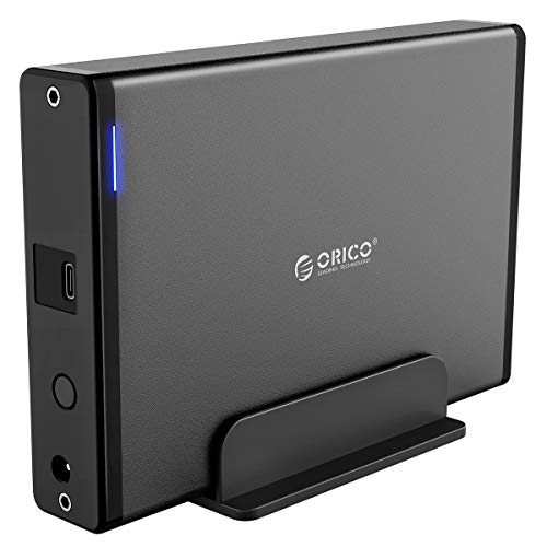 ORICO 3,5" Zoll Festplattengehäuse mit Abnehmbarem Gehäuse,Externes USB 3.1 Gen 1 auf SATA 3.0 Adapter für SATA 3,5 Zoll HDD mit 12V 2A Netzteil (20 TB Max, Blaue Anzeige) von ORICO
