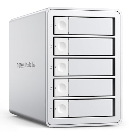 ORICO 5BIG RAID Externe Festplattengehäuse für 2,5/3,5 Zoll SATA HDD/SSD bis zu 5X 22TB, USB3.0 Type-B Festplatten Dockingstation, Unterstützt RAID 0/1/3/5/10/PM (9958RU3) von ORICO