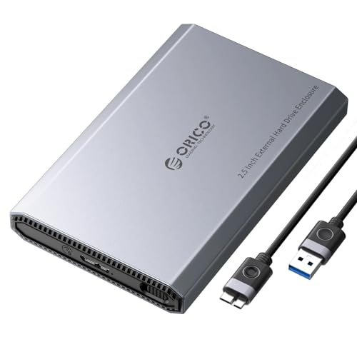 ORICO Aluminium Festplattengehäuse 2,5 Zoll USB 3.0, 5 Gbit/s Externes HDD Gehäuse für 2,5" SATA HDD SSD Maximal 6 TB mit USB Kabel, Unterstützt UASP (DD25U3) von ORICO