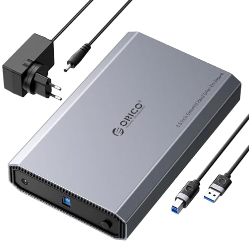 ORICO Aluminium Festplattengehäuse 3,5 Zoll USB 3.2 5Gbps Externes HDD Gehäuse für 2,5"/ 3,5" SATA HDD SSD Maximal 20TB, Unterstützt UASP,12 V/ 2A Netzteil (DD35U3) von ORICO