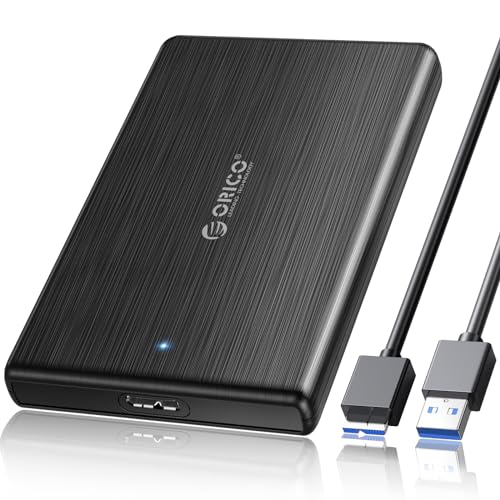 ORICO Anti-Fingerabdruck Festplattengehäuse 2,5 Zoll USB 3.0 UASP HDD Gehäuse für 7/9.5mm SATA I II III HDD SSD zu 6TB mit USB 3.0 Kabel, Werkzeuglos,Schwarz-2189U3 von ORICO