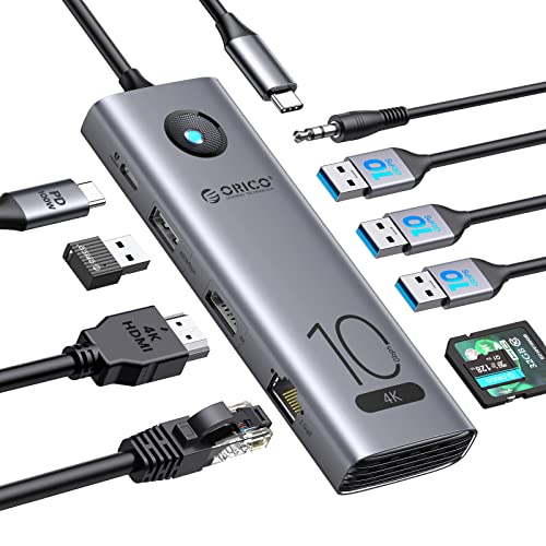 ORICO-CX10 in 1 Docking Station, 10 Gbps USB C Hub mit 4K@60Hz HDMI, 3×USB 3.2, USB 3.0,100W PD, SD/TF Kartenleser, Gigabit Ethernet, Audio für Dell/Surface/HP/Lenovo Laptops… von ORICO