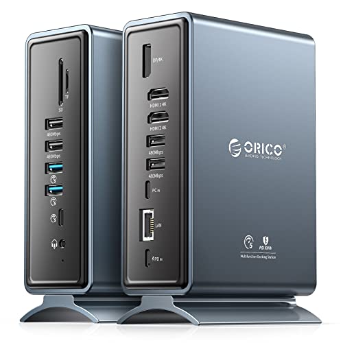 ORICO Docking Station, 15 IN 1 Laptop Dock Dual 4K Display, USB Dockingstation mit 2 HDMI, 4K DP, 6 USB-A, 100W PD, RJ45, 3.5mm Audio, SD/TF Kartenleser, Sie müssen den Treiber herunterladen Grau von ORICO