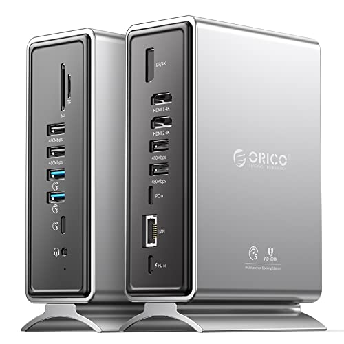 ORICO Docking Station, 15 IN 1 Laptop Dock Dual 4K Display, USB Dockingstation mit 2 HDMI, 4K DP, 6 USB-A, 100W PD, RJ45, 3.5mm Audio, SD/TF Kartenleser, Sie müssen den Treiber herunterladen Silber von ORICO