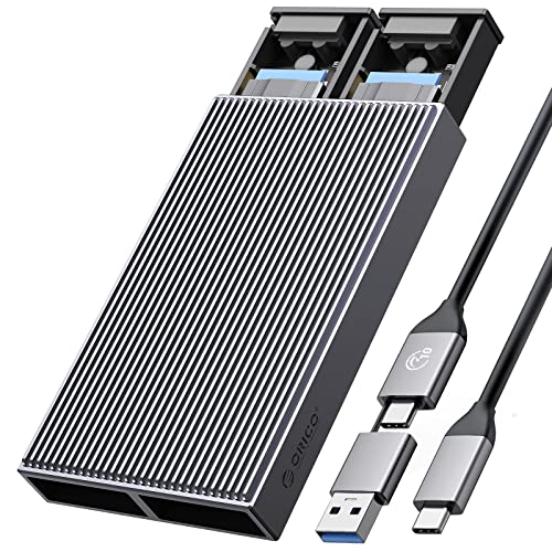 ORICO Dual-Bay M.2 NVMe SATA SSD Gehäuse, USB C auf M2 Adapter für M.2 M Key PCIe & B+M Key 2230/2242/2260/2280 SSDs, Tool-Free Aluminium M2 Externe Case Support Trim und UASP up auf 2x4TB-BM2-2S von ORICO