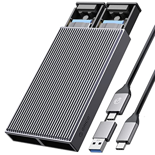 ORICO Dual-bay M.2 NVMe SATA SSD Gehäuse, USB C auf M2 Adapter für M.2 M Key PCIe & B+M Key 2230/2242/2260/2280 SSDs, Tool-free Aluminium M2 Externe Case Support Trim und UASP up auf 2x4TB-BM2-2S von ORICO