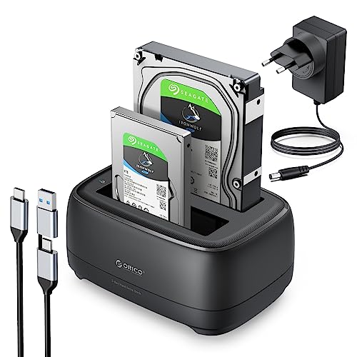 ORICO Dualschacht Festplatten Docking Station USB 3.2 Gen 1 Festplattengehäuse für alle Standard 2.5" und 3.5" HDD/SSD bis 2x20 TB mit 12V 3A Netzteil, Werkzeuglos und UASP Unterstützung (DD28C3) von ORICO