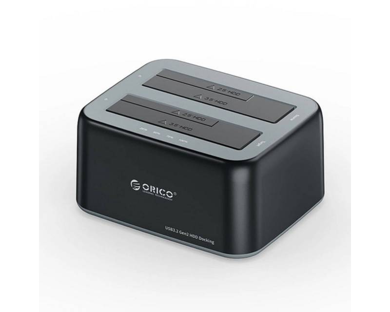 ORICO Festplatten-Dockingstation Orico 6829C3 Dockingstation für 2 x 2,5"/3,5" SATA HDD/SSD - Schwarz, (Einzelgerät, Einzelgerät), Vertikale Bauweise, USB 3.2 Gen2, SATA-kompatibel von ORICO