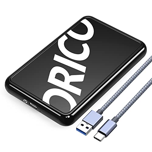 ORICO Festplattengehäuse 2,5 Zoll, 6Gbps USB 3.1 Gen 1 Festplatten Externes Gehäuse für 9.5mm 7mm 2.5 Zoll SATA SSD HDD bis zu 8 TB, UASP unterstützt, mit USB Kabel, Werkzeugloses SSD Gehäuse(Schwarz) von ORICO