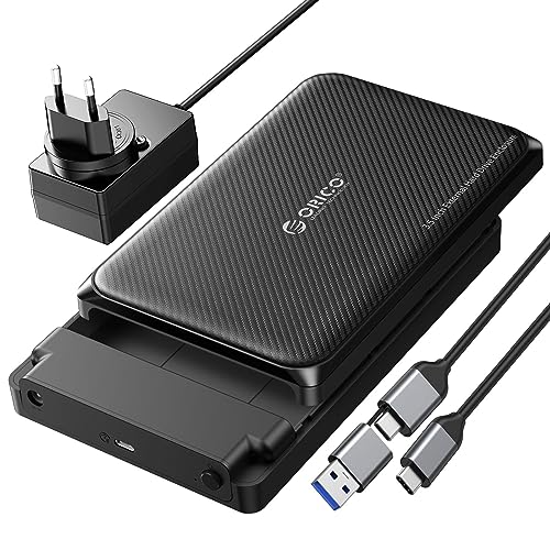 ORICO Festplattengehäuse 3,5 Zoll, USB C Werkzeugloses Externes Gehäuse für 3,5, 2,5 Zoll SATA HDD/SSD Maximal 20TB, Unterstützt USB C und A Geräte, UASP, mit 12 V/ 2A Netzteil. (DDW35) von ORICO