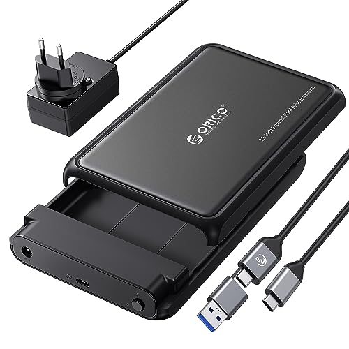 ORICO Festplattengehäuse 3.5 Zoll USB C 5Gbps Externes HDD Gehäuse für 2,5"/ 3,5" SATA HDD und SSD Maximal 20 TB, Unterstützt UASP, 12 V/2A Netzteil (DDL35C3) von ORICO